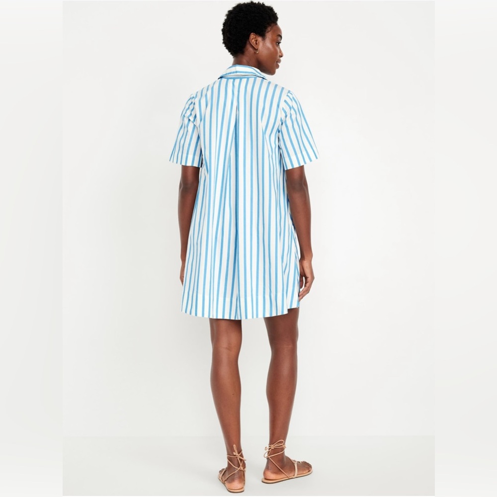 Old Navy Mini Swing Shirt Dress XXL Sky Blue White Stripes Cotton - Picture 3 of 7